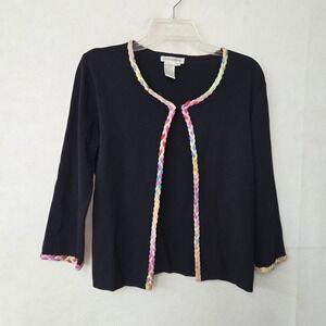 Evelyn & Arthur Black Knit Cardigan Rainbow Trim 3/4 Sleeve Women's Medium